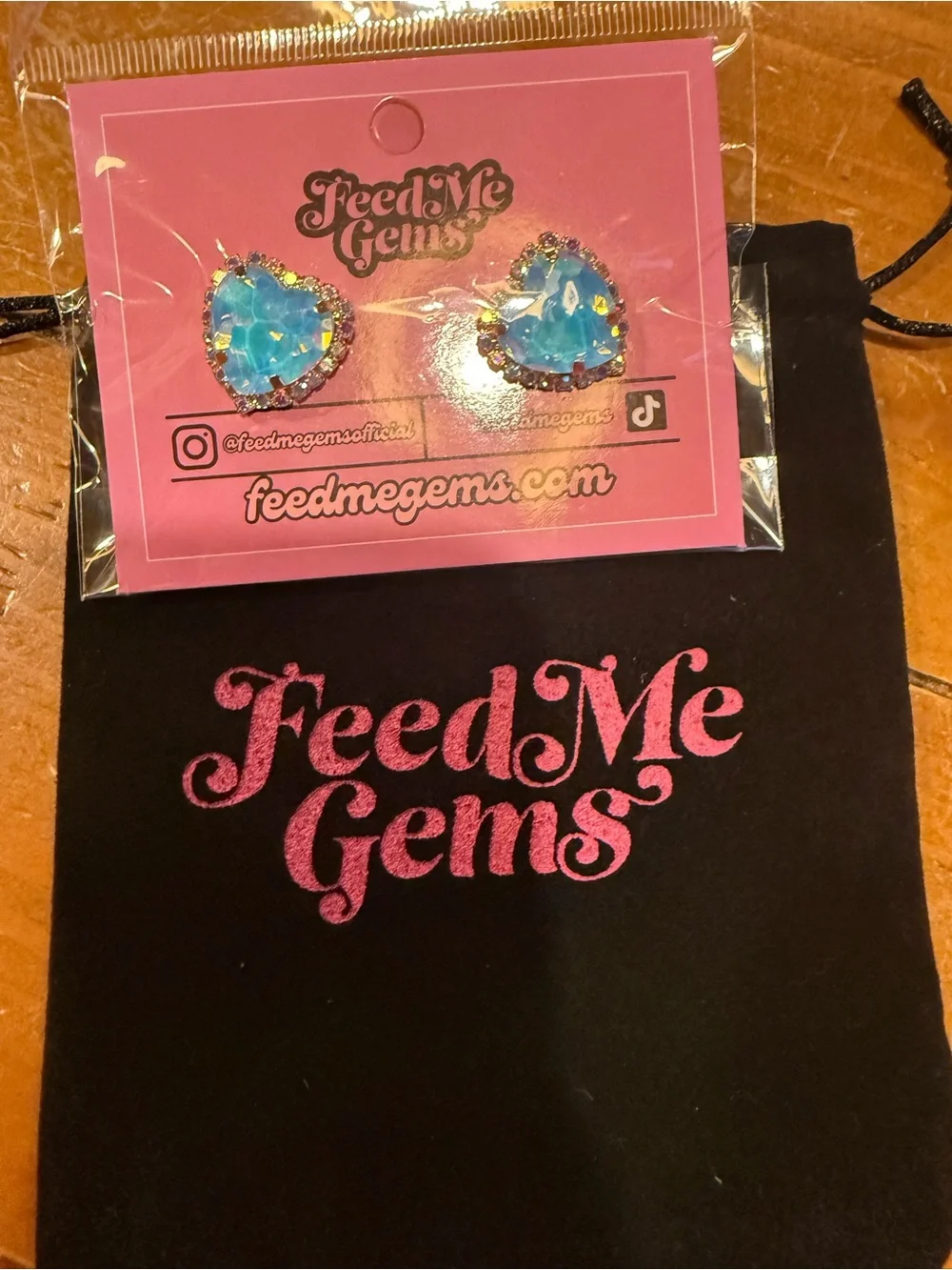 FEED ME GEMS BLUE OPAL SIGNATURE HEART STUDS !!! New!!!!